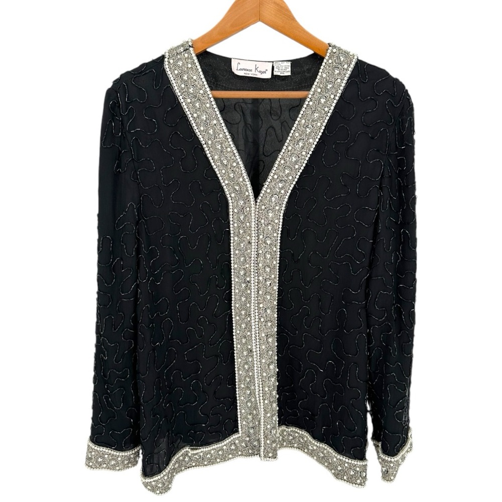 Lawrence Kazar Vintage Beaded Black Silk Evening Jacket size Petite XL